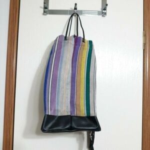 Vintage Serape Mexican Blanket Drawstring Shoulder Strap Bucket Bag